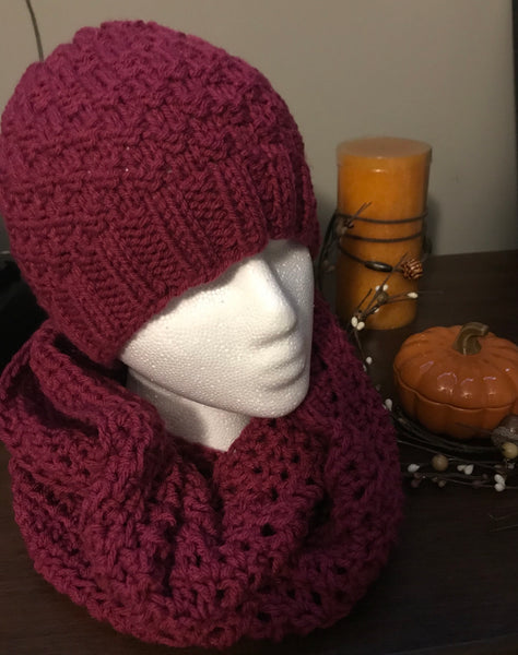 Rich Orchid Knit Hat and Scarf Set