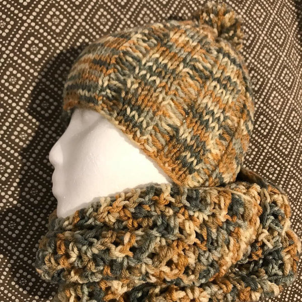 Knit Hat Crocheted Infinity Scarf