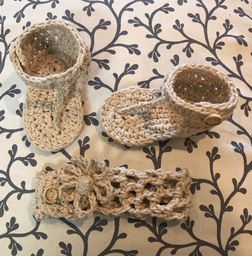 Cotton Crocheted Baby Sandals & Matching Headband
