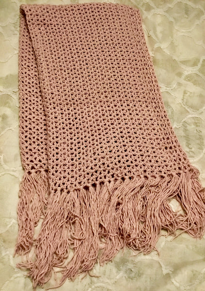 Soft Rose Crocheted Throw 78x36 including fringes